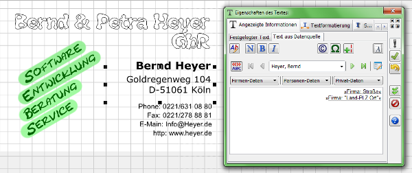 Heyer's Visitenkarten - Text aus Datenquelle